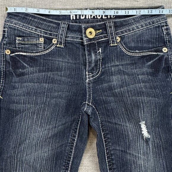 Hydraulic Womens Blue Distressed Denim Capri Jeans Low Rise Straight Size 5/6 - Picture 7 of 12